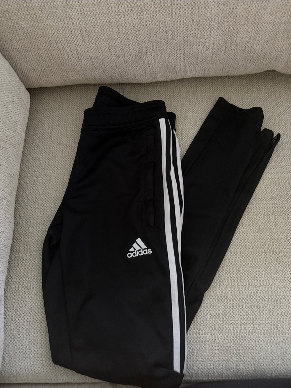 adidas Womens Black Jogger Sweatpants with White Three-Stripes
